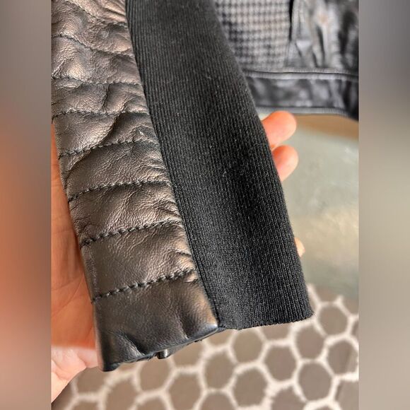 Trouve Black Quilted Bomber Jacket leather houndstooth zip up moto classic S - Picture 7 of 15